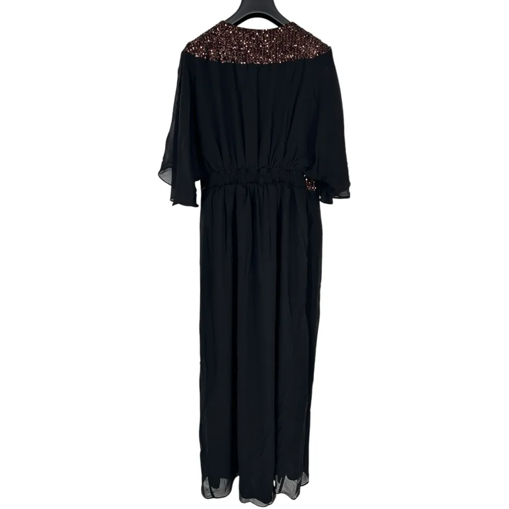 City Chic Black Bronze Sequin Demi Maxi Dress size XS/14 Elbow Flutter Sleeves - Image 10