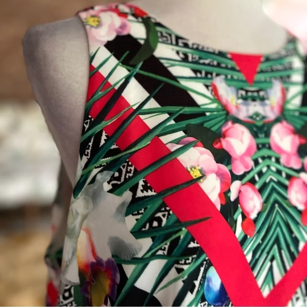 Gibson & Latimer Maxi Dress Tropical Floral High Neck Sleeveless L Garden Brunch - Image 5