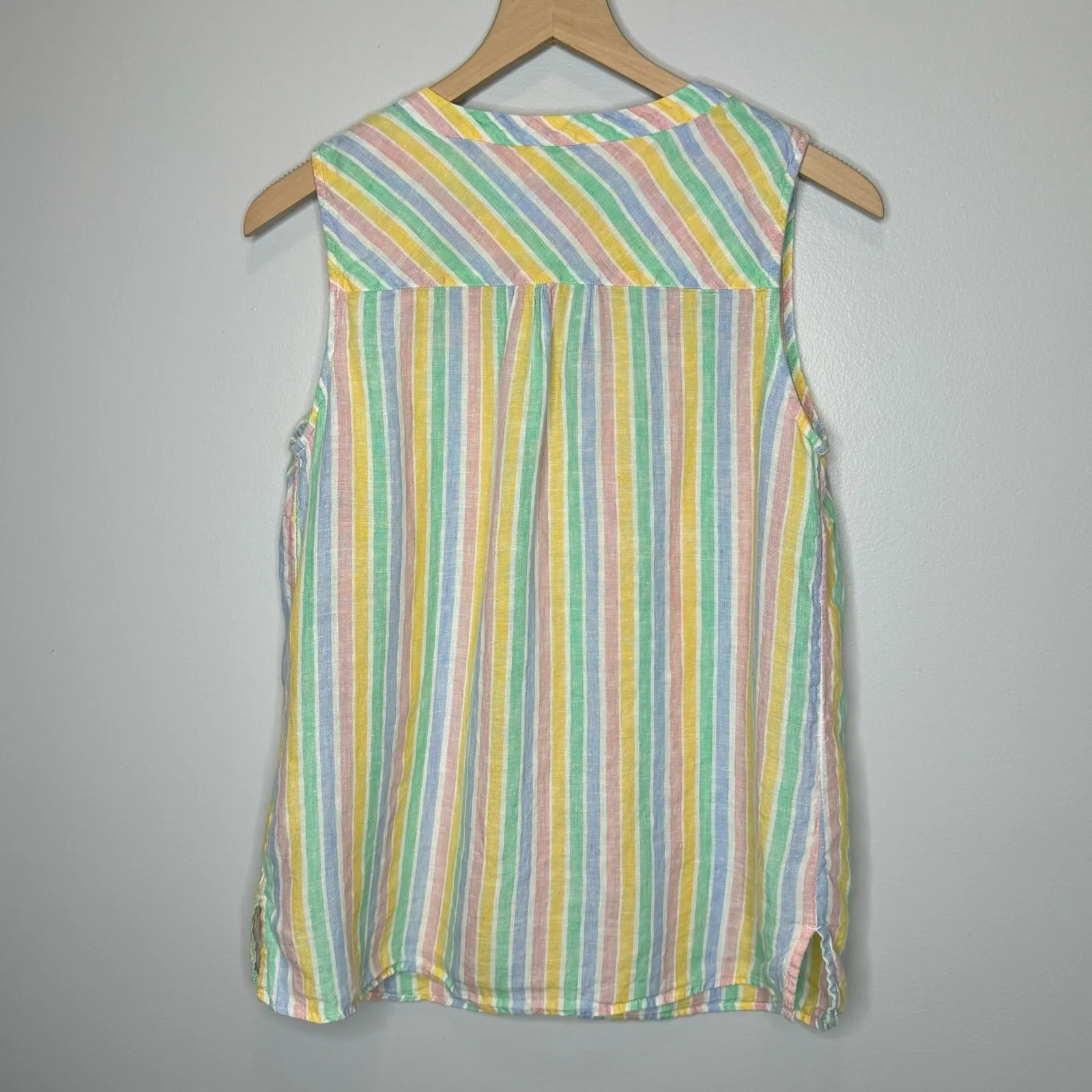 Talbots 100% Linen Pastel Striped Sleeveless Top Size Medium Casual Beachy Shirt - Image 5