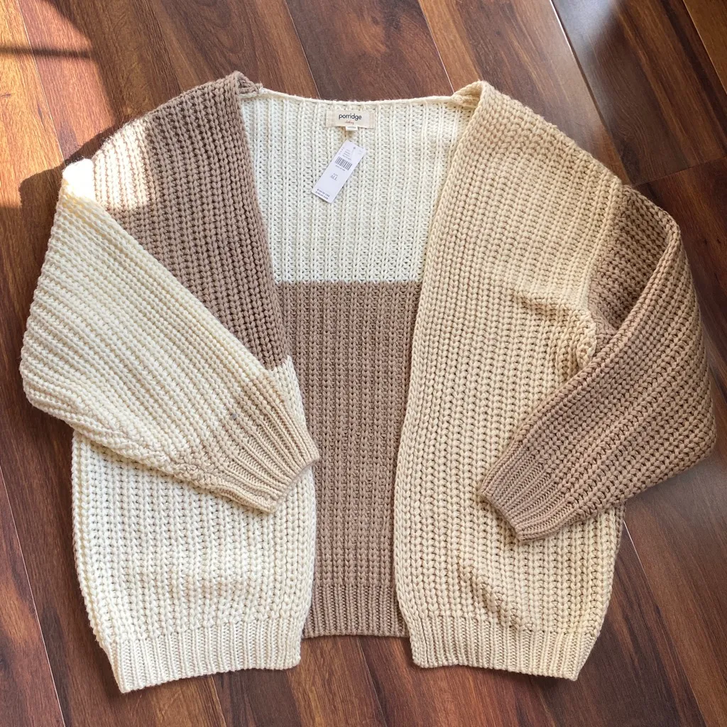 Porridge Anthropologie Open Knit Cocoon Cardigan Color Block Tan Size undefined - Image 6