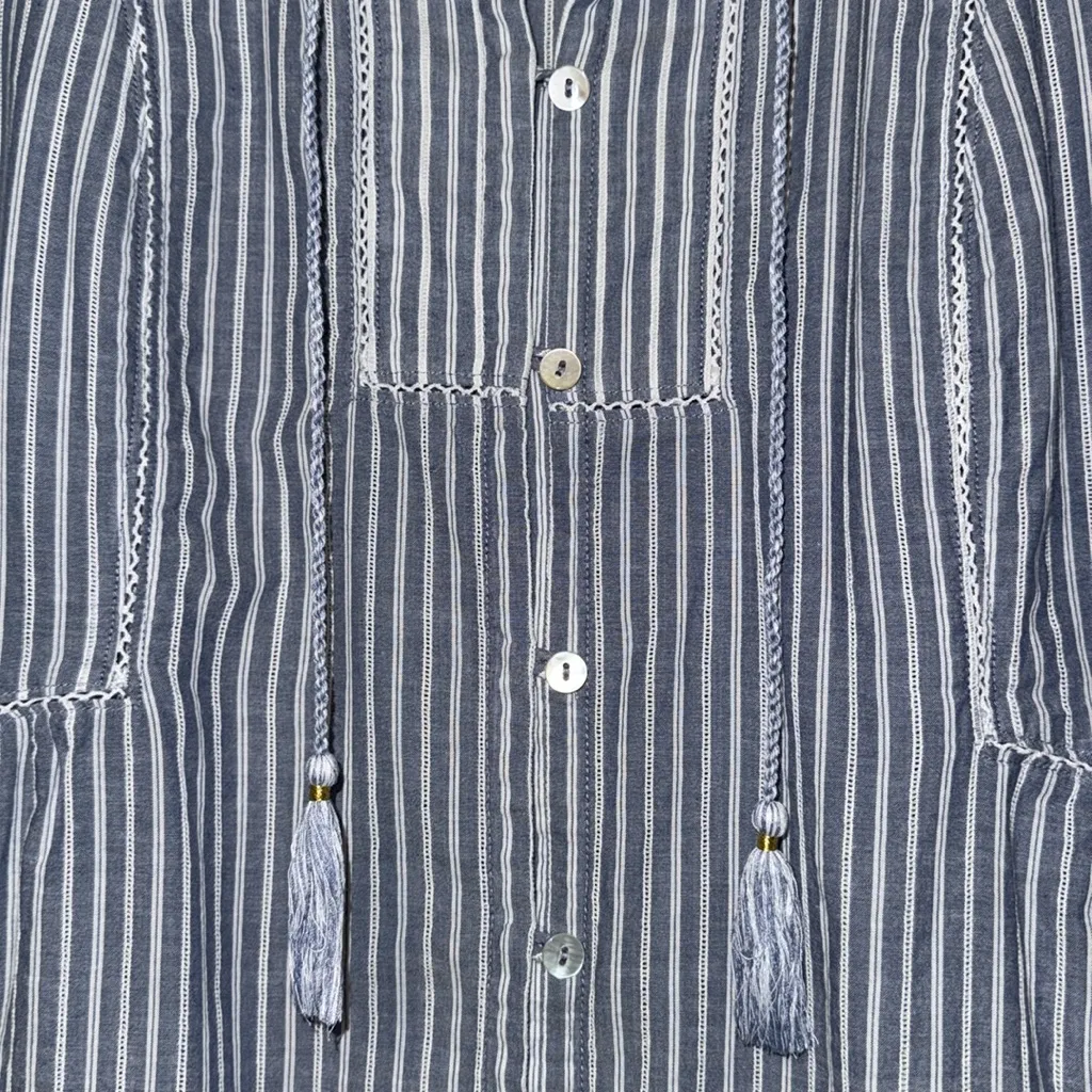 J Jill Striped Button Down Peasant Top Chambray Blue Women’s XS - Image 5