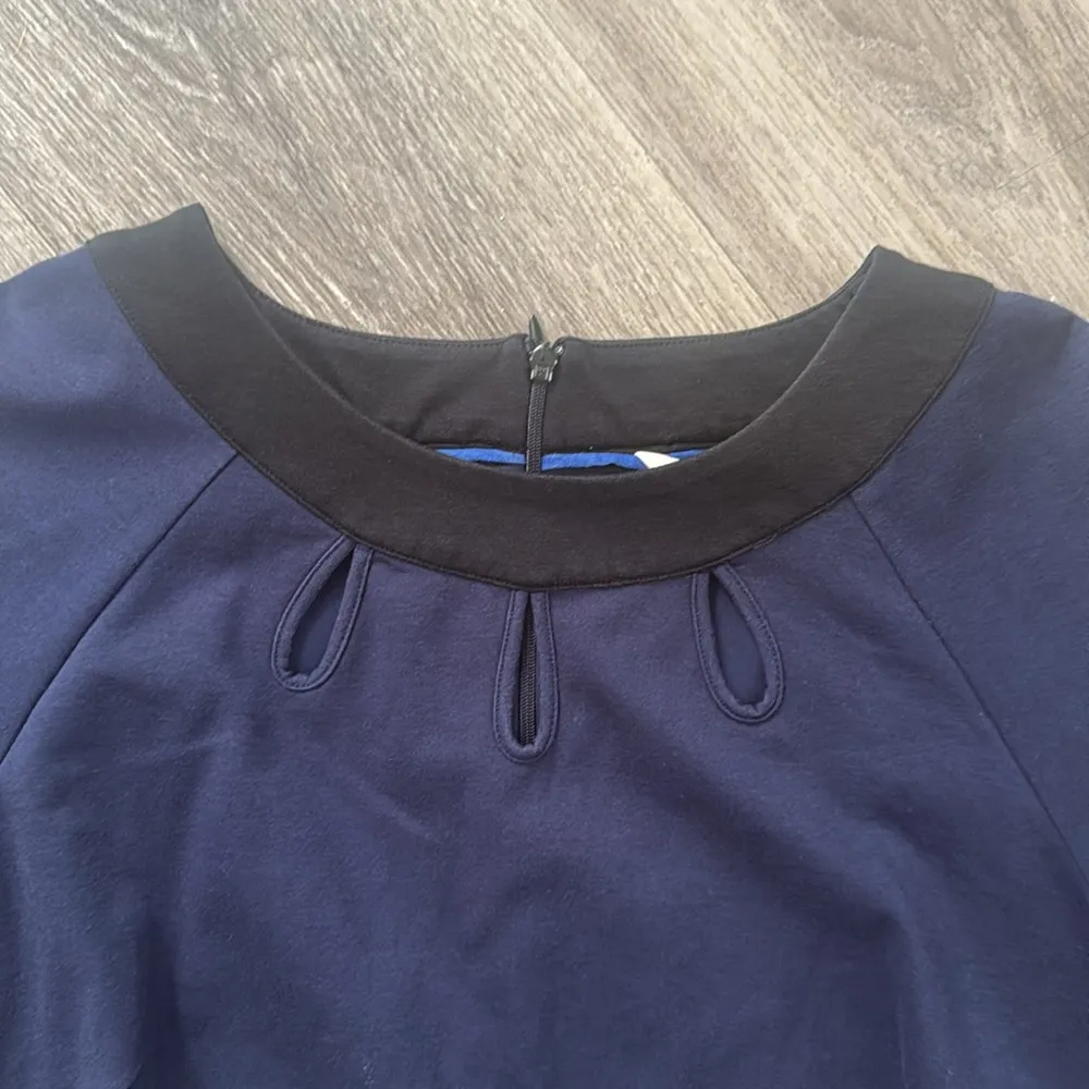 Boden Blue Sheath Dress with 3/4 Sleeves and Crew Neck 14 Long Cut out - Image 4