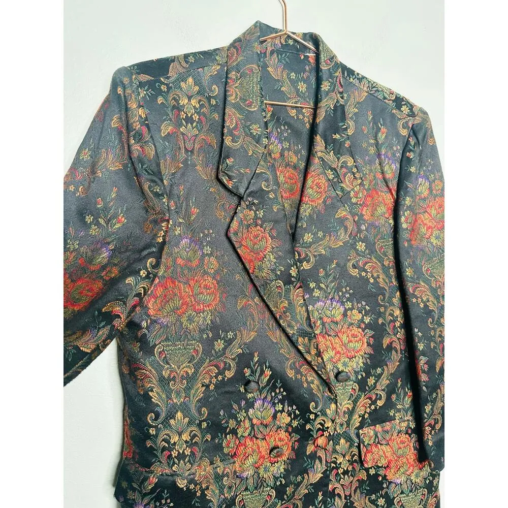 Vintage ANNE PINKERTON Floral Blazer Oversized Pants Set 90s Retro Size 12 Black - Image 16