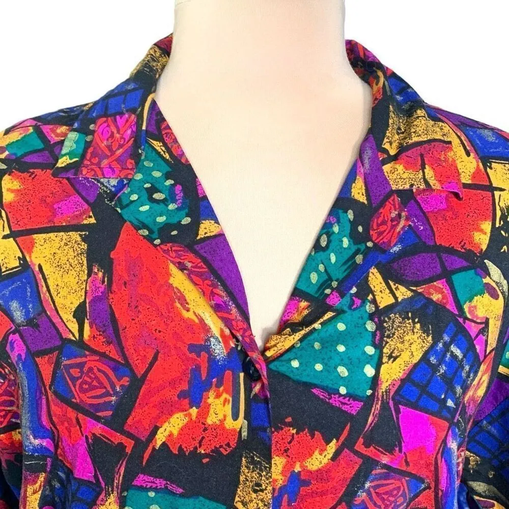 Vintage A Personal Touch Shirt Multicolor Abstract Art Collared Button Up Plus Purple Size 20W - Image 4