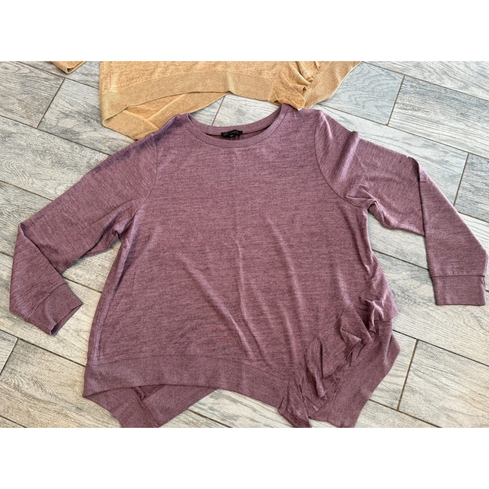 DG2 Diane Gilman Asymmetrical Ruffle Knit Top Plus size 1X Lot of 2 Blouse Tunic Tan - Image 5