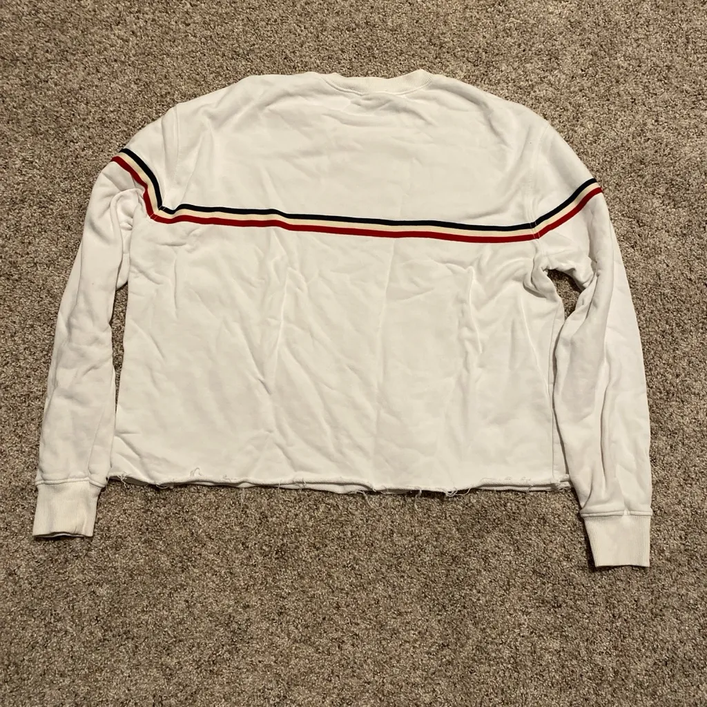 Brandy Melville White Sweater with Red and Black Stripes - Image 2