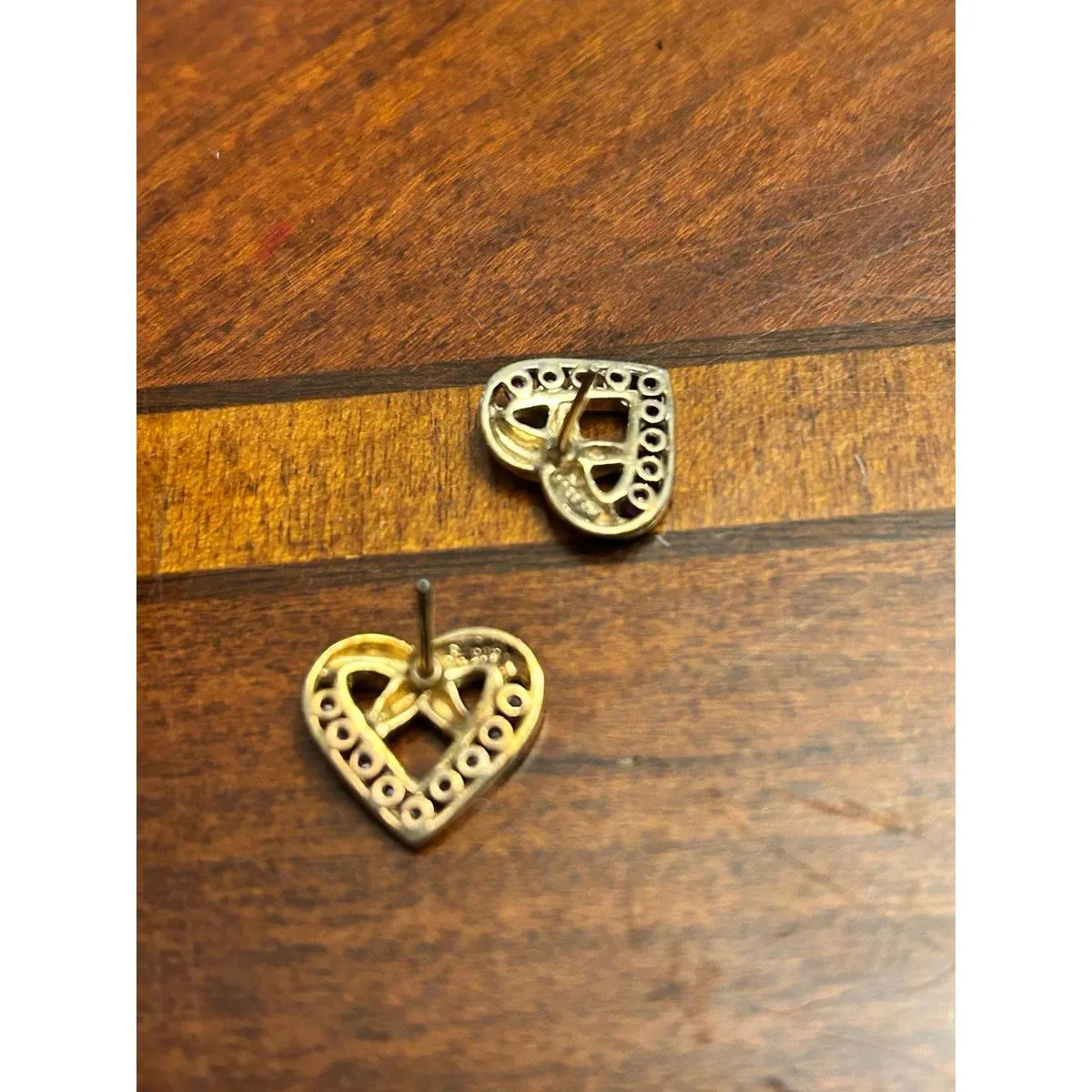 Earrings heart pink no cap i32 3.59g gold tone 925 sterling silver - Image 5