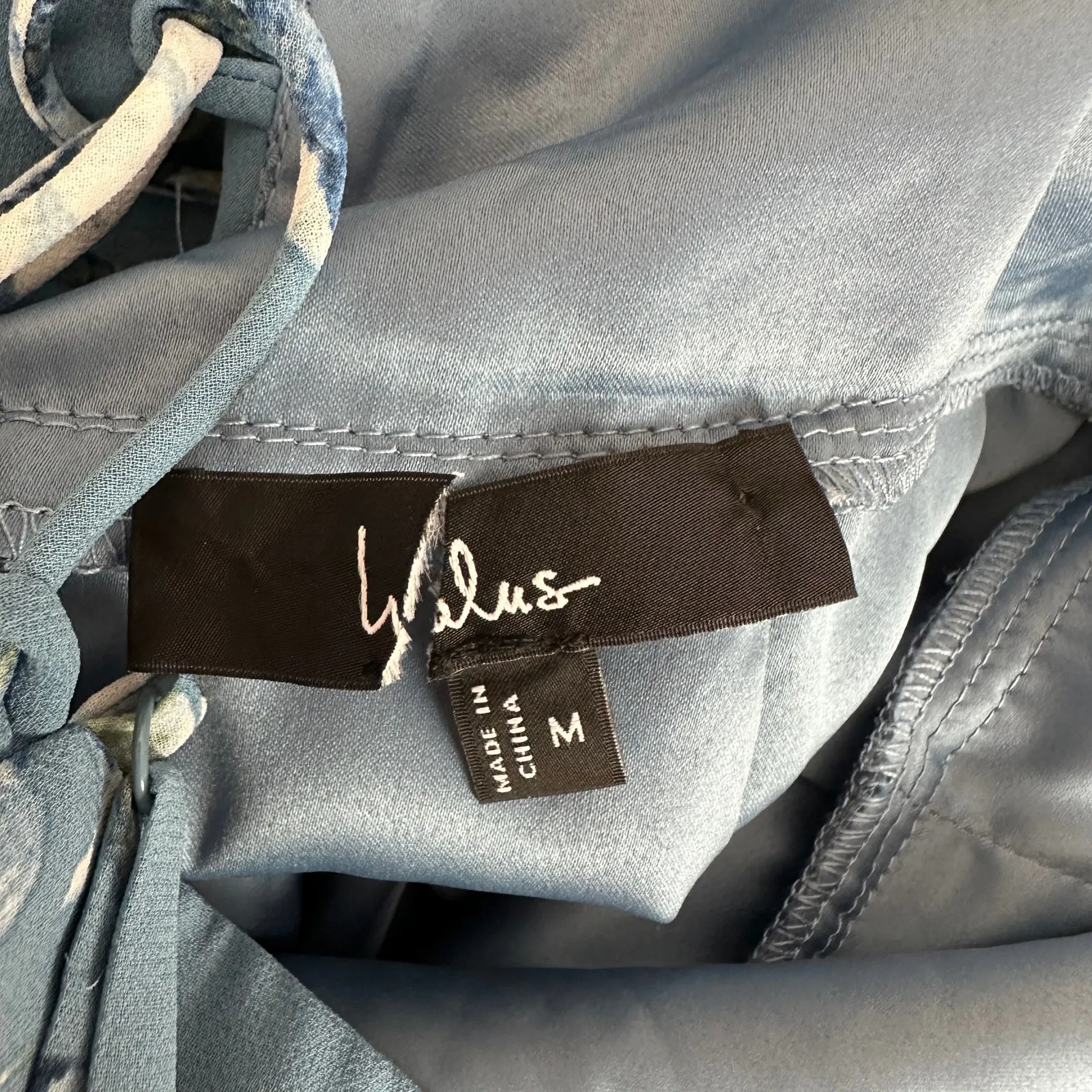 NEW Lulus Feeling Elegant Slate Blue Floral Print Lace Up Slit Maxi Dress Medium - Image 6