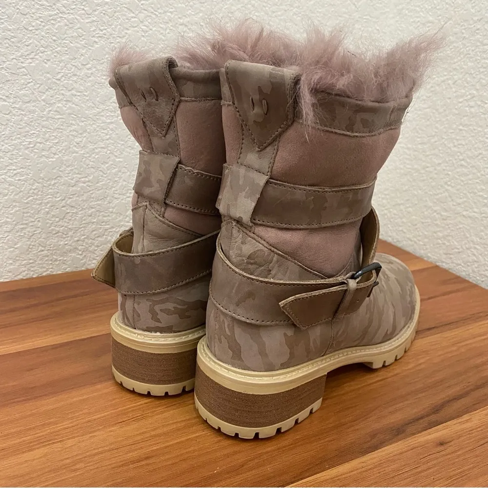 ROSS & SNOW “Emilina” Weatherproof Shearling Camo Moto Ankle Boots Size 6 - Image 4