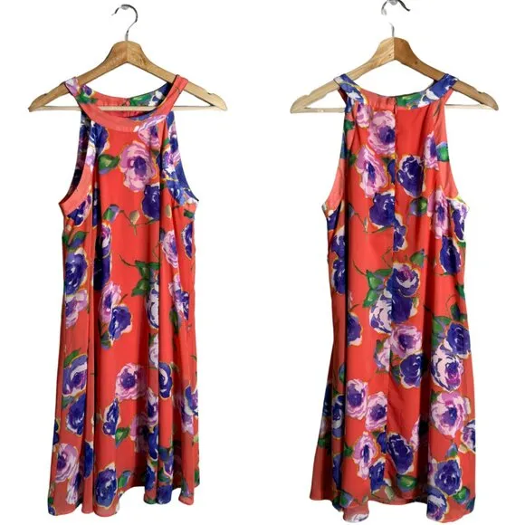 Betsey Johnson Y2K Floral Chiffon Mini Dress Women's 6 Orange Retro Party Event - Image 2