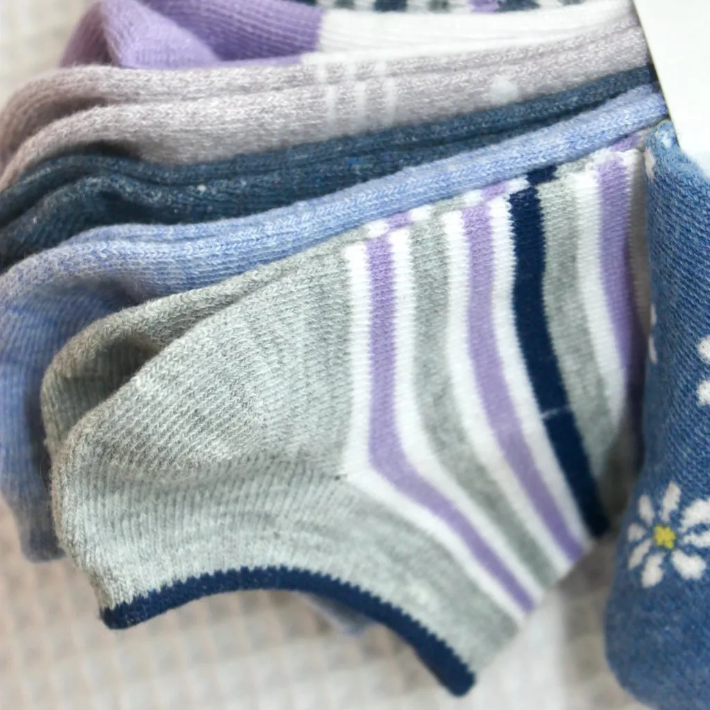 NWT Sonoma Blue Purple Grey Floral Stripes No-Show Socks 10 Pairs Pack - Image 6