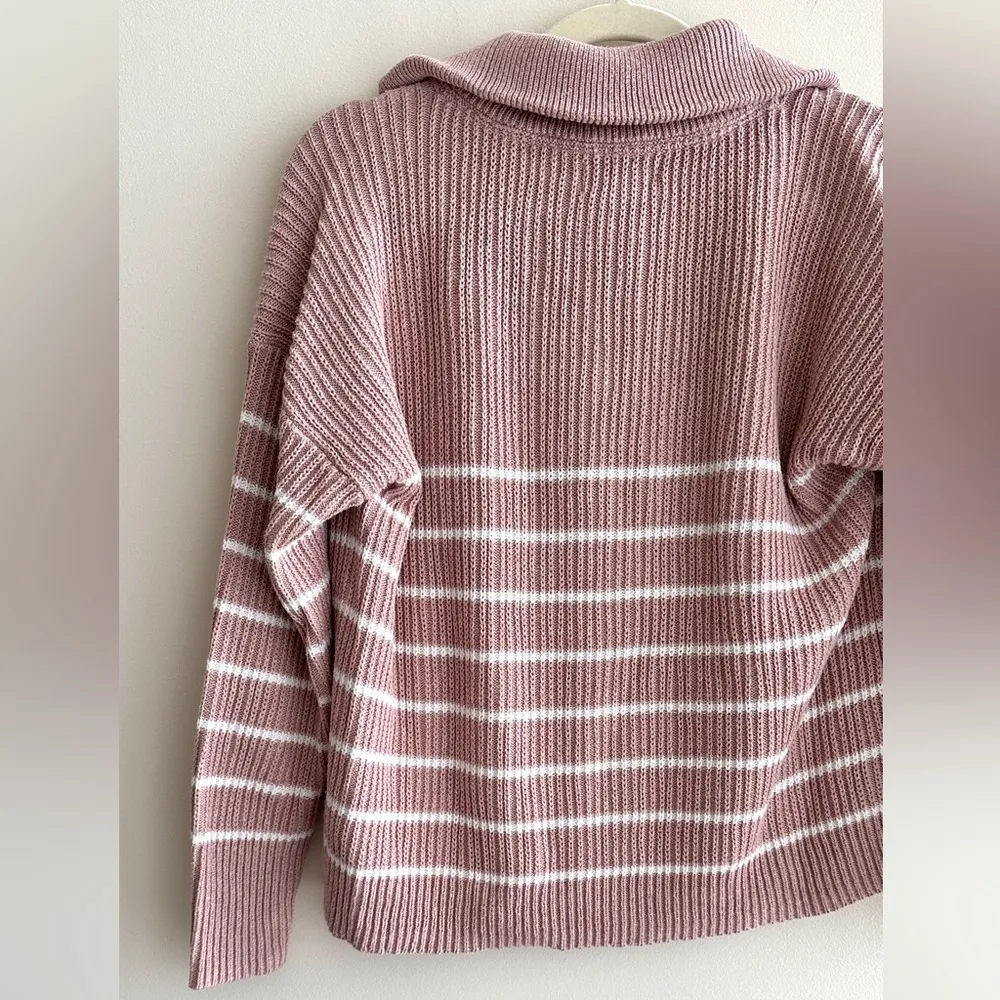 Rachel Zoe Light Pink and White Striped Ribbed Quarter-Zip Sweater, Size Small - Image 13