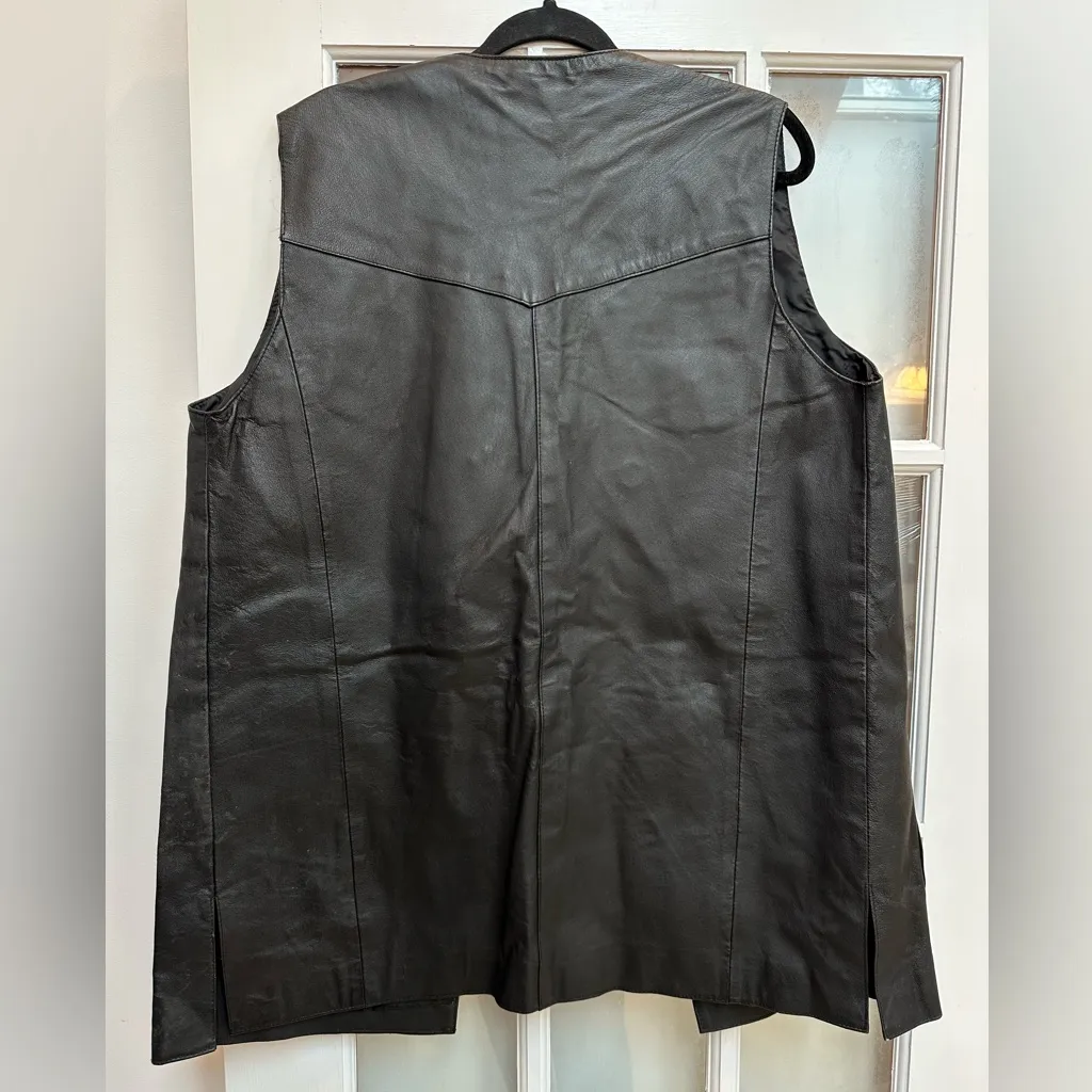 Vintage Newport News Western Black Genuine Leather Vest Jacket Size Large L - Image 5