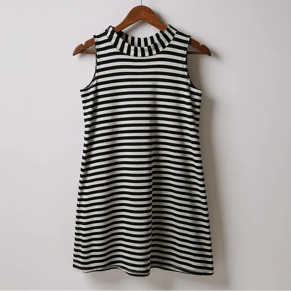 Marimekko Black White Tasaraita‎ Stripe Mock Neck Dress Small - Image 2