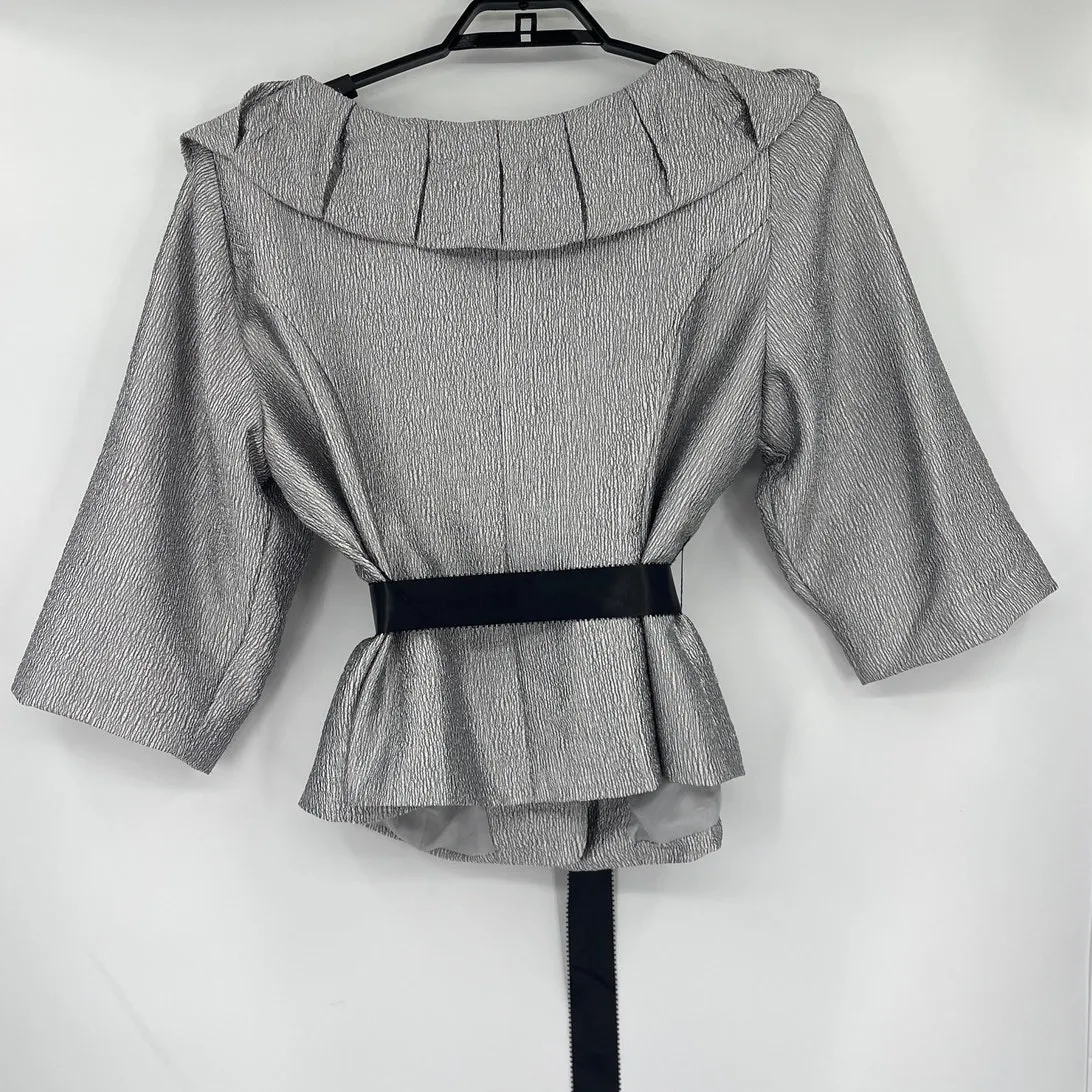 Dressbarn Collection Ruffle Collar Cocktail Womens Jacket Sz 20W Retro Glam Belt Silver - Image 8