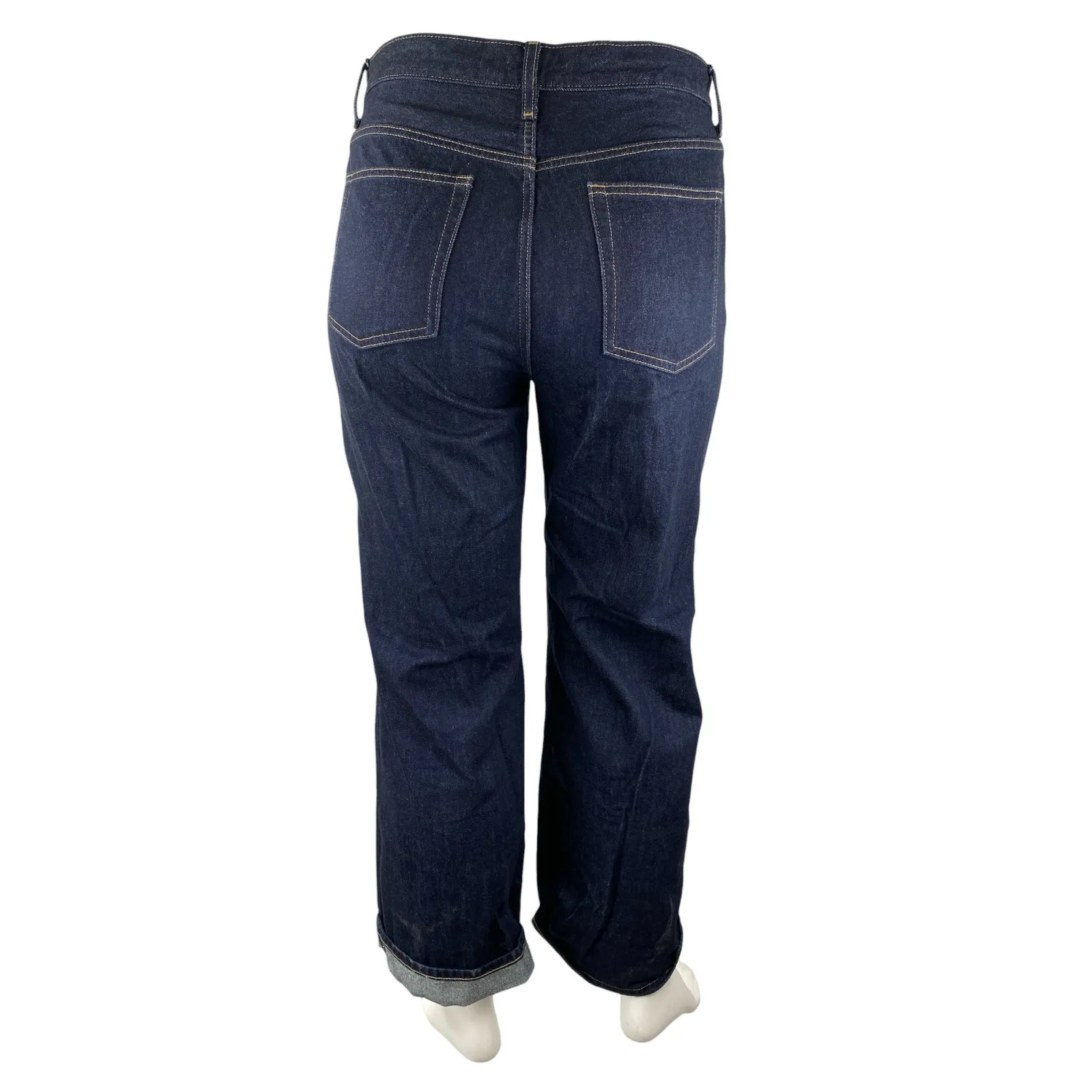 Uniqlo Women's Blue Dark Wash Cuffed High Rise Wide Leg Denim Jeans Pants Sz XXL - Image 2