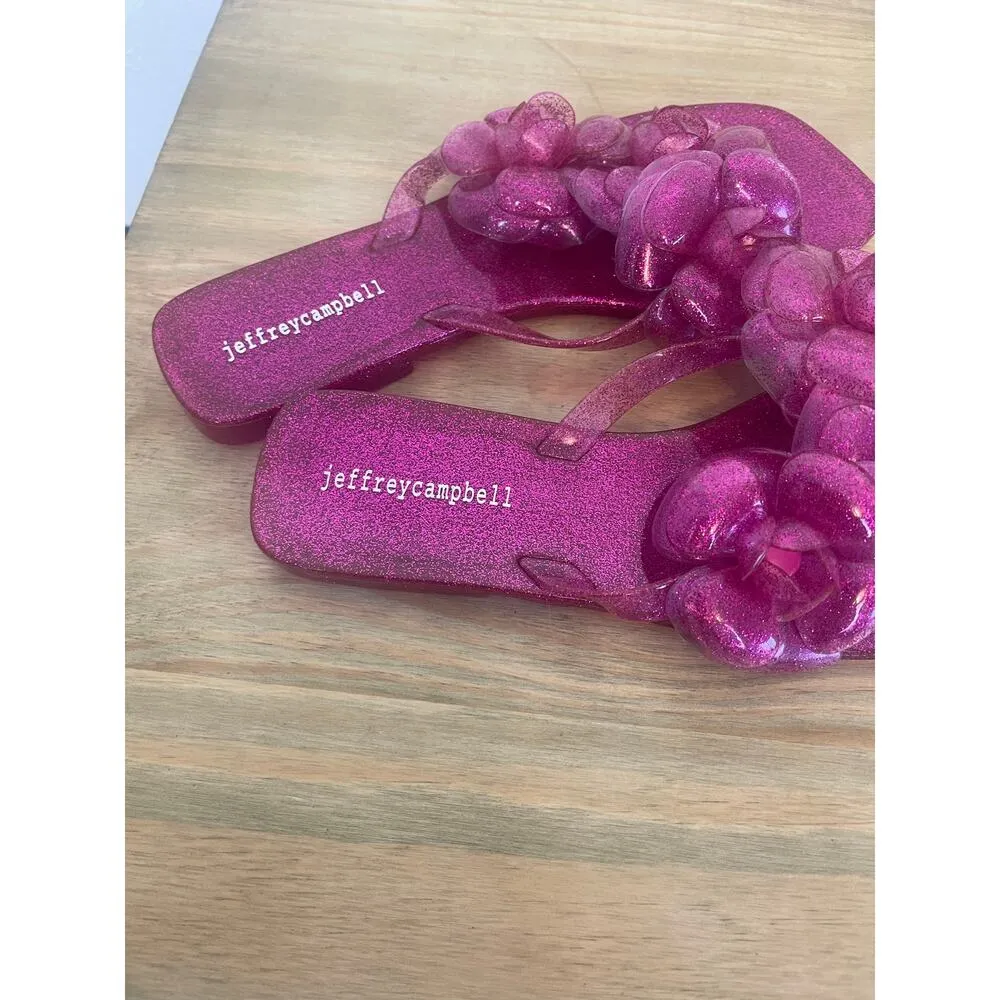 NWOT Jeffrey Campbell Floralee Sandals Floral Pink Glitter Black Thong Women’s - Image 7