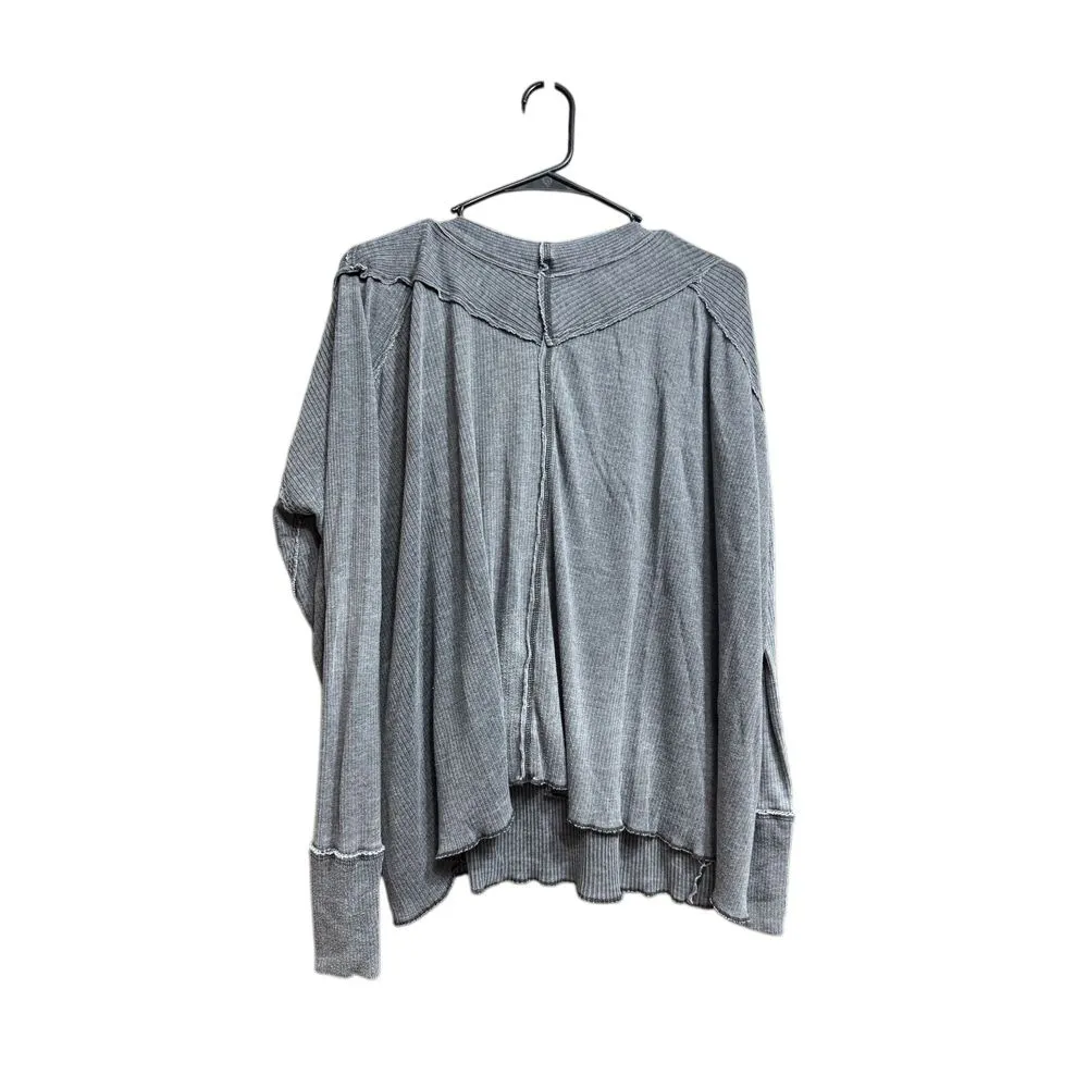 We The Free Gray Ribbed Surplice Long‎ Sleeve Oversized Top Size S - Image 2