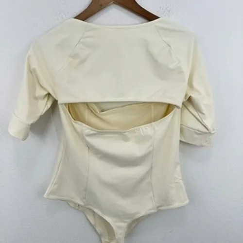 Intimately Free People Bodysuit‎ Square Neck Cutout Cream Fitted Sexy Top Size L - Image 8