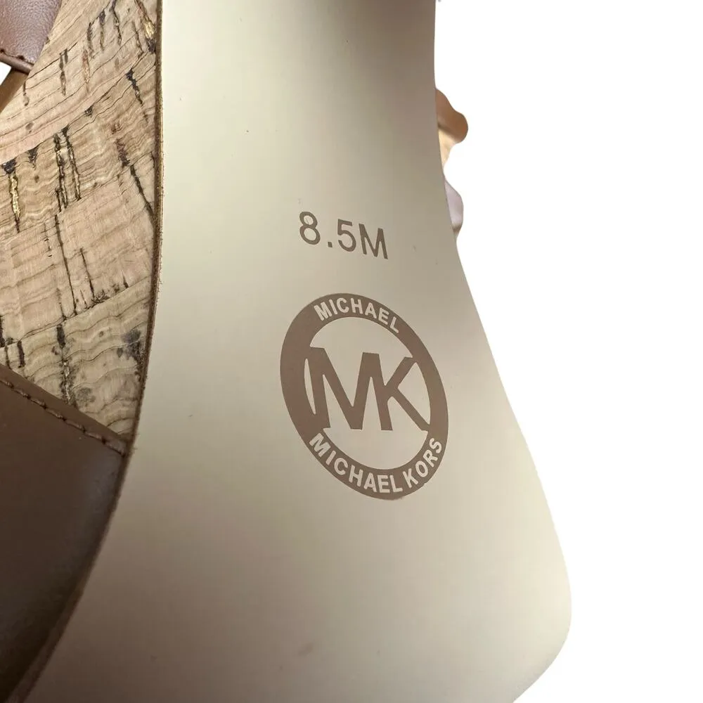 Michael Kors 8.5 US Suki Leather Platform Sandals in Luggage Brown Summer Shoes - Image 9