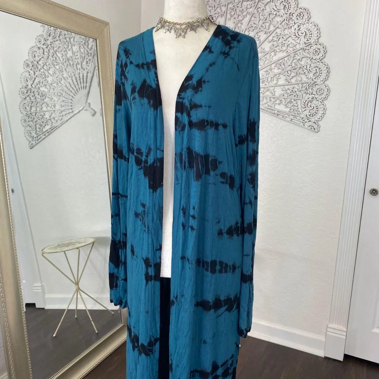 Mossimo Blue Black White Soft Whimsygoth Boho Tie Dye Duster Cardigan L Size L - Image 3