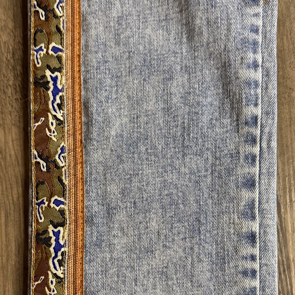 Anthropologie Pilcro Light Blue Straight Jeans with Embroidered Side Camo Trim - Image 4