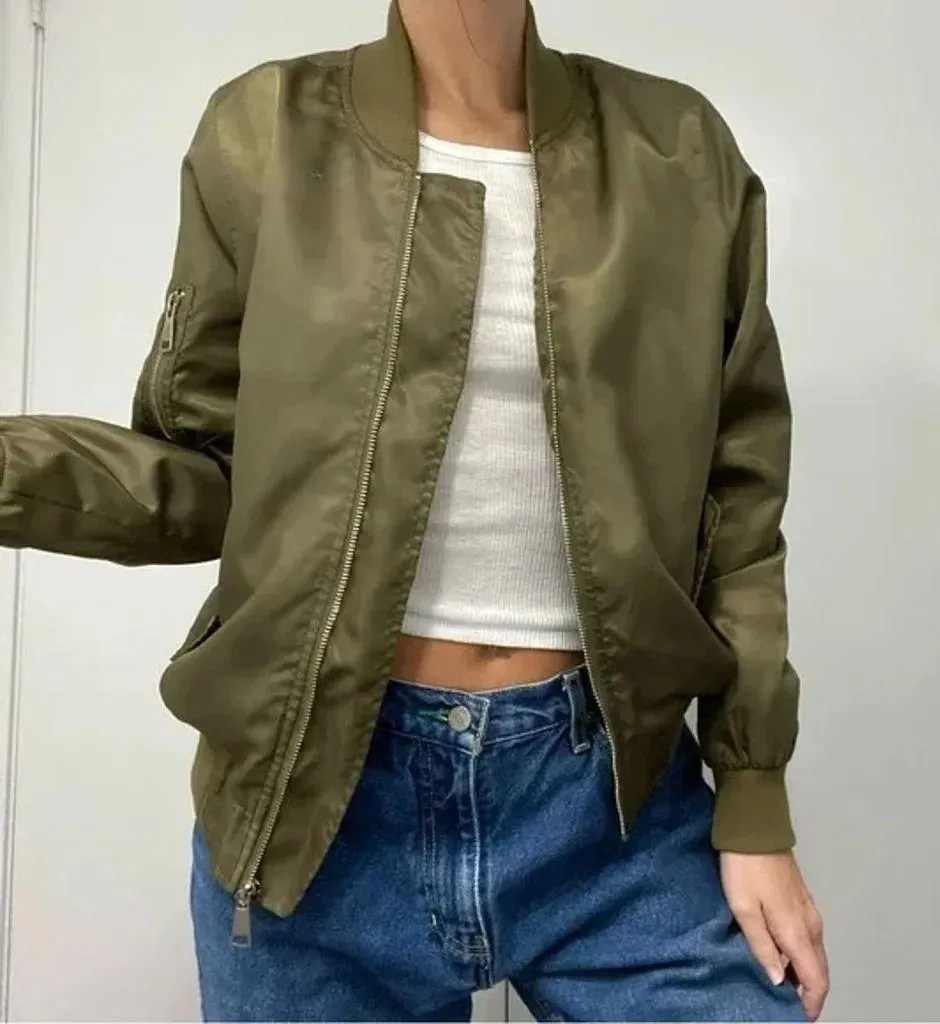 Lightweight Bomber Jacket Khaki Size S - Image 2
