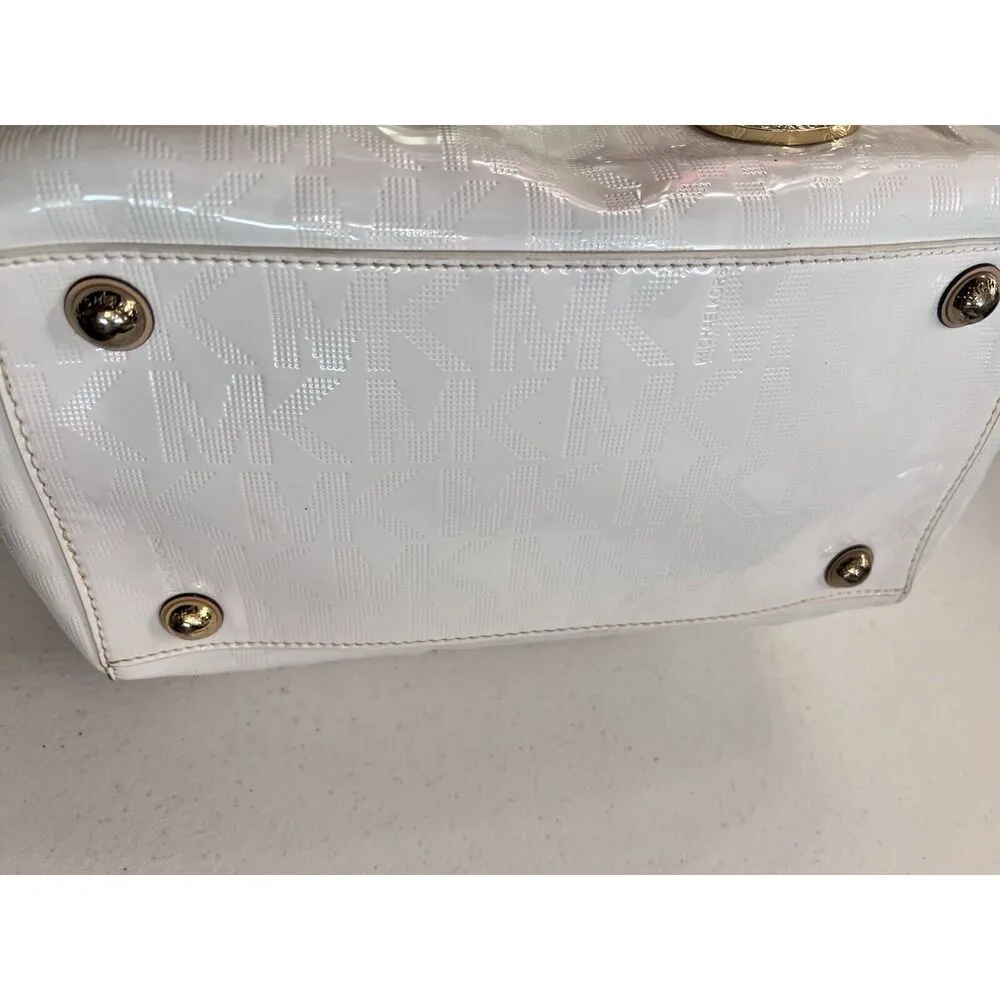 MICHAEL KORS Jet Set White Signature Boston Bag Authenticated Rare Patent Design - Image 10