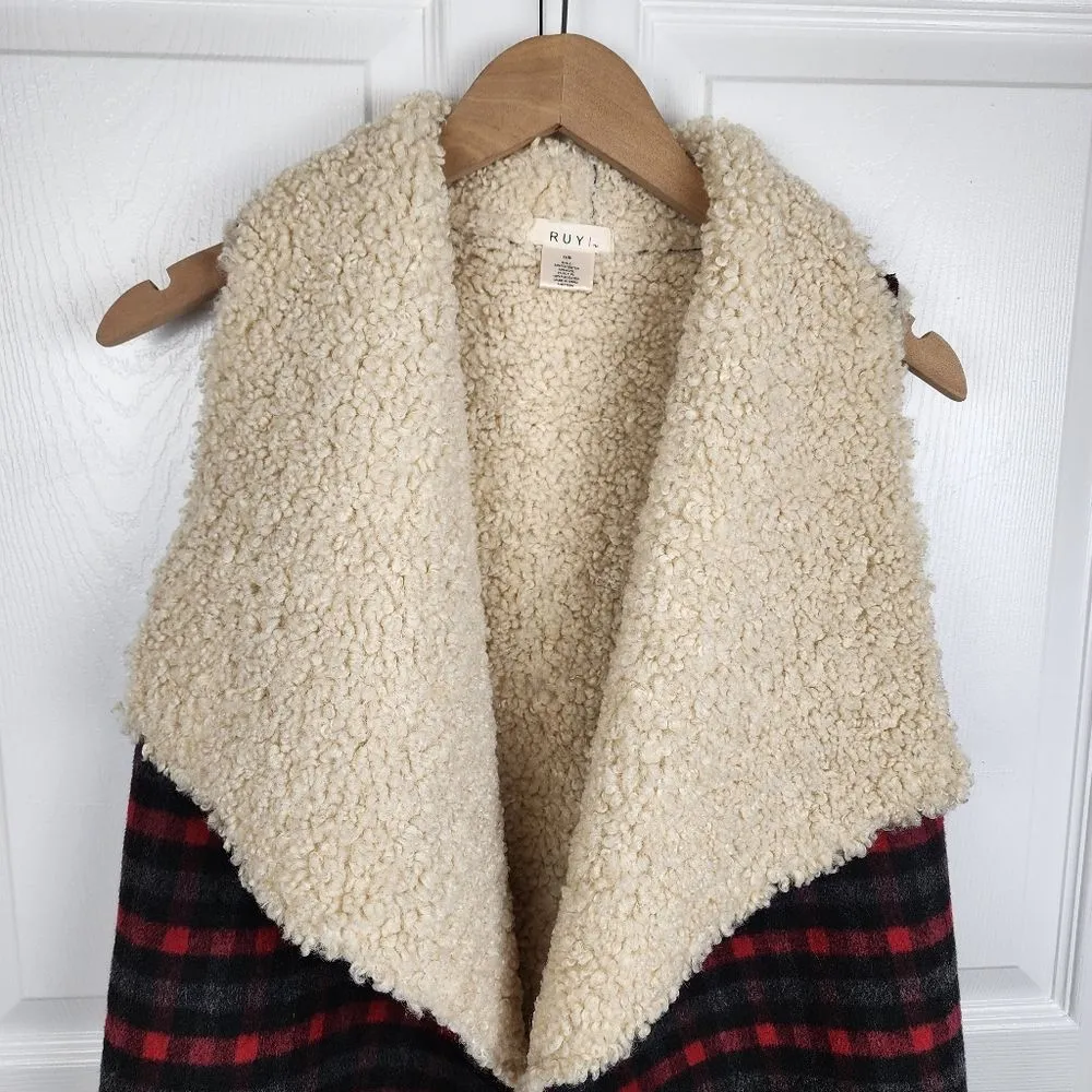 Ruyi Plaid Wool Blend Vest Fly Away Fall Winter Jacket Faux - Image 12