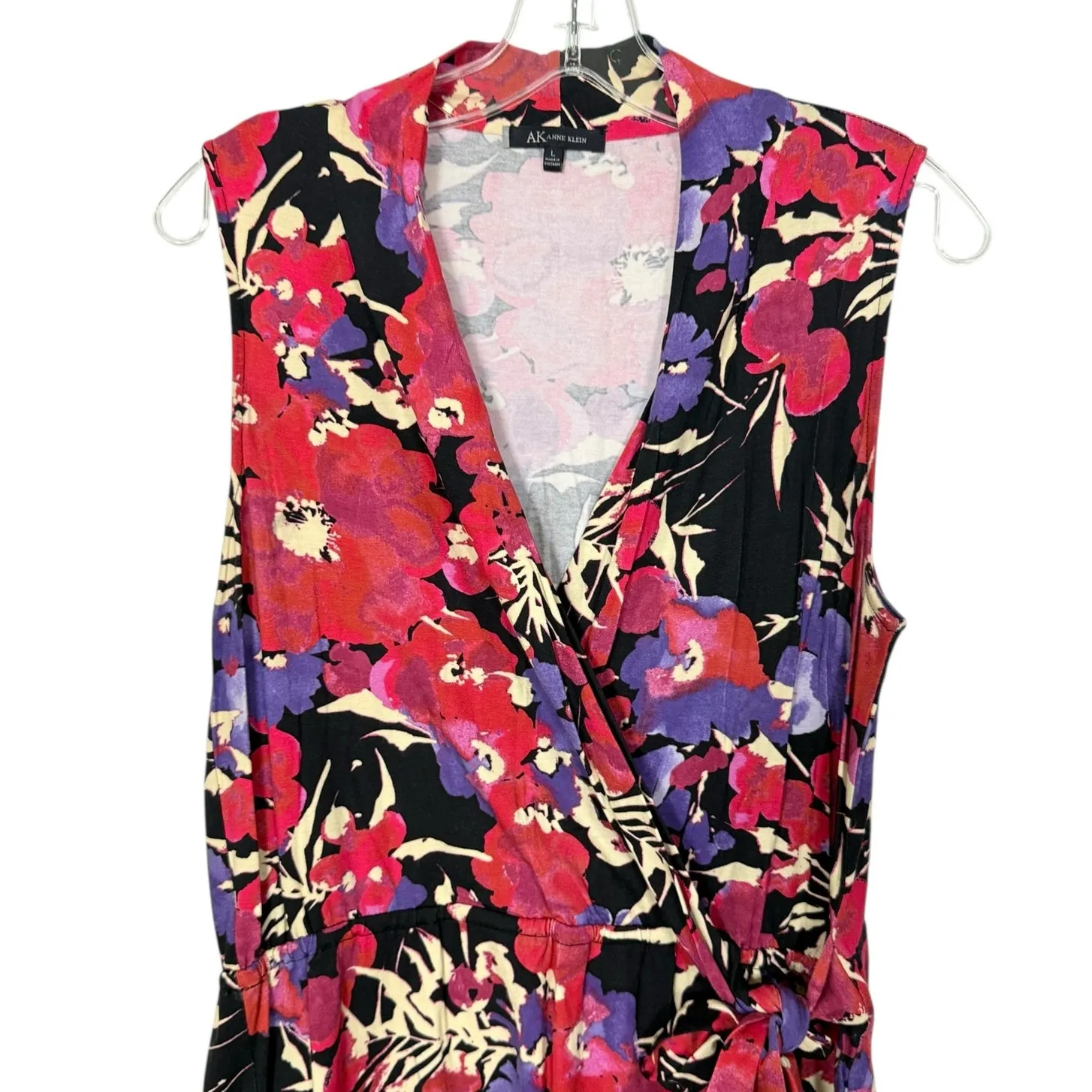 Anne Klein Floral Sleeveless Faux Wrap Dress V-Neck Midi Stretch Size Large NWOT - Image 4