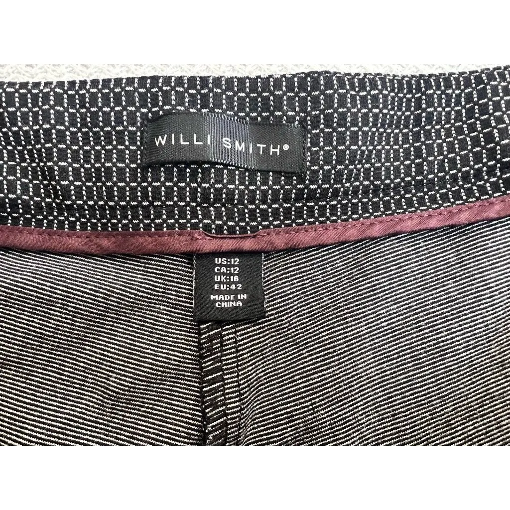 Willi Smith‎ Black Print Women's Pants 12 Cotton Blend Zip Waist Straight Leg - Image 4