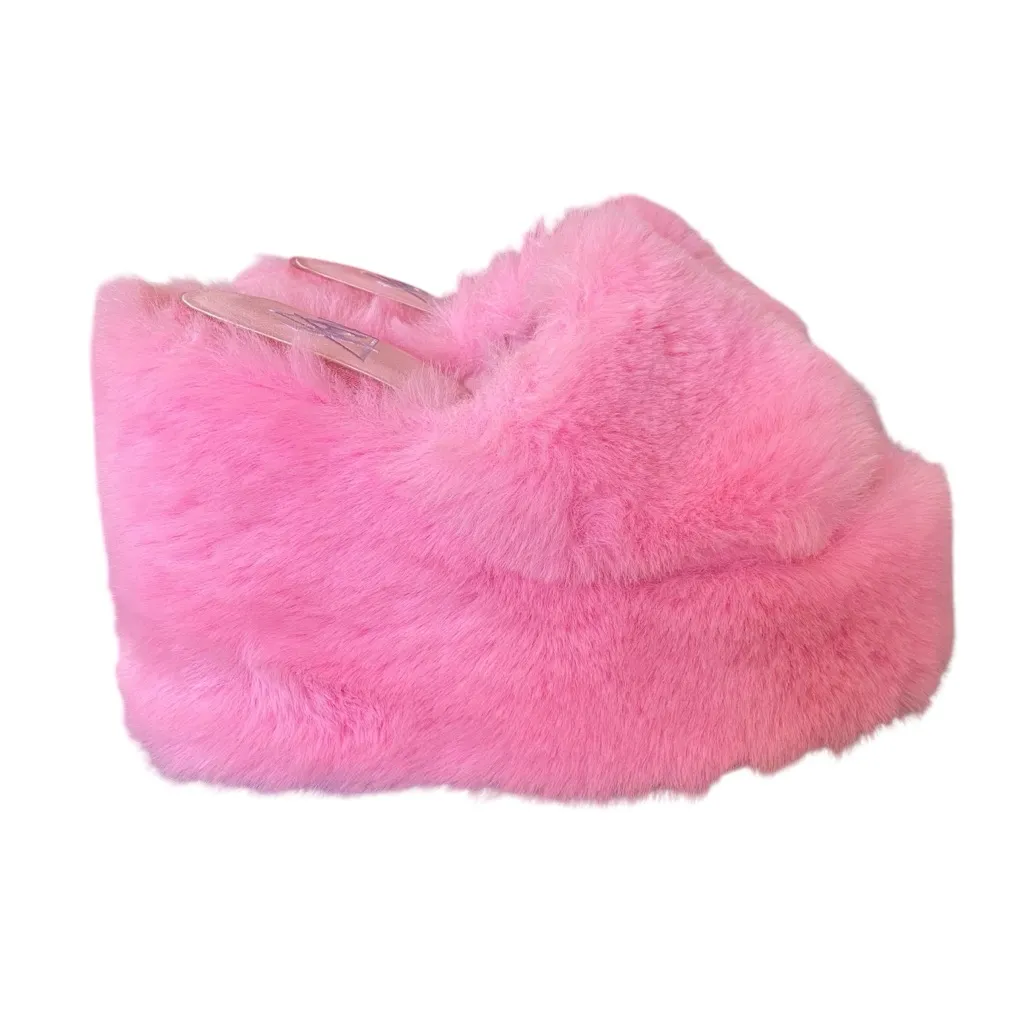 YRU Gravity Pink Faux Fur Fuzzy Platform Slide Slippers size 7 - Image 2