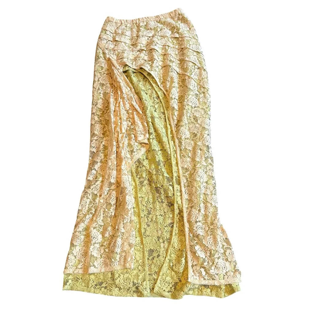 Free People FP One Solene Creme Peach High Low Maxi Skirt Stretch Lace XS NWT - Image 3