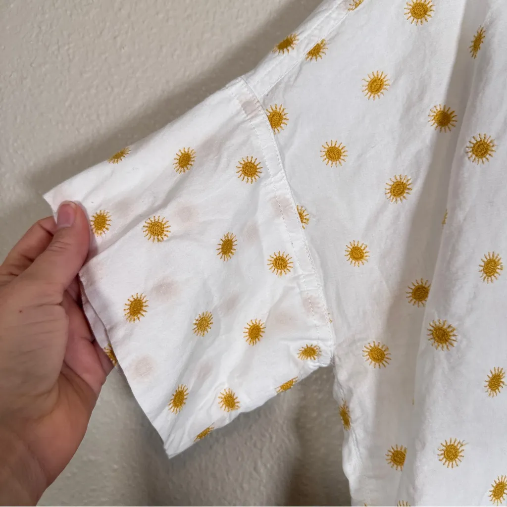 Madewell White Yellow Sun Embroidered Short Sleeve Button Down Shirt Womens S - Image 3