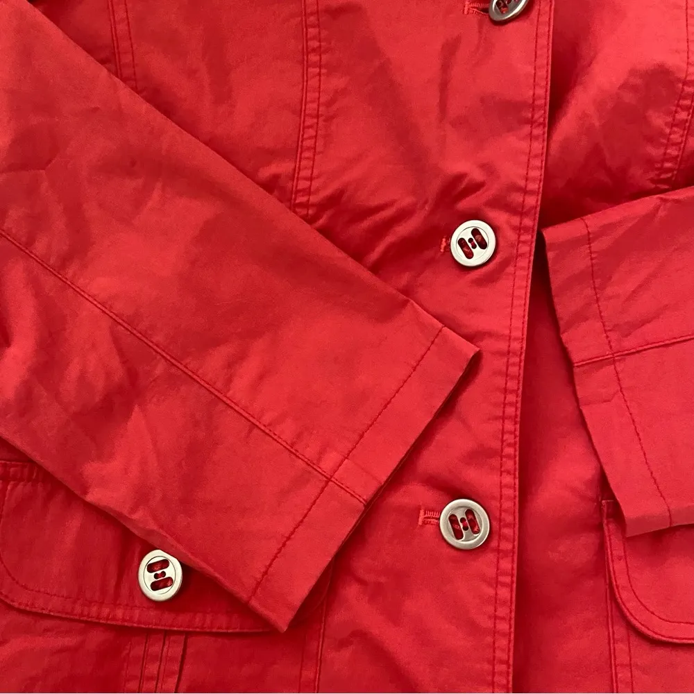 Vintage Franche button up windbreaker raincoat style collar long sleeve jacket Red - Image 3