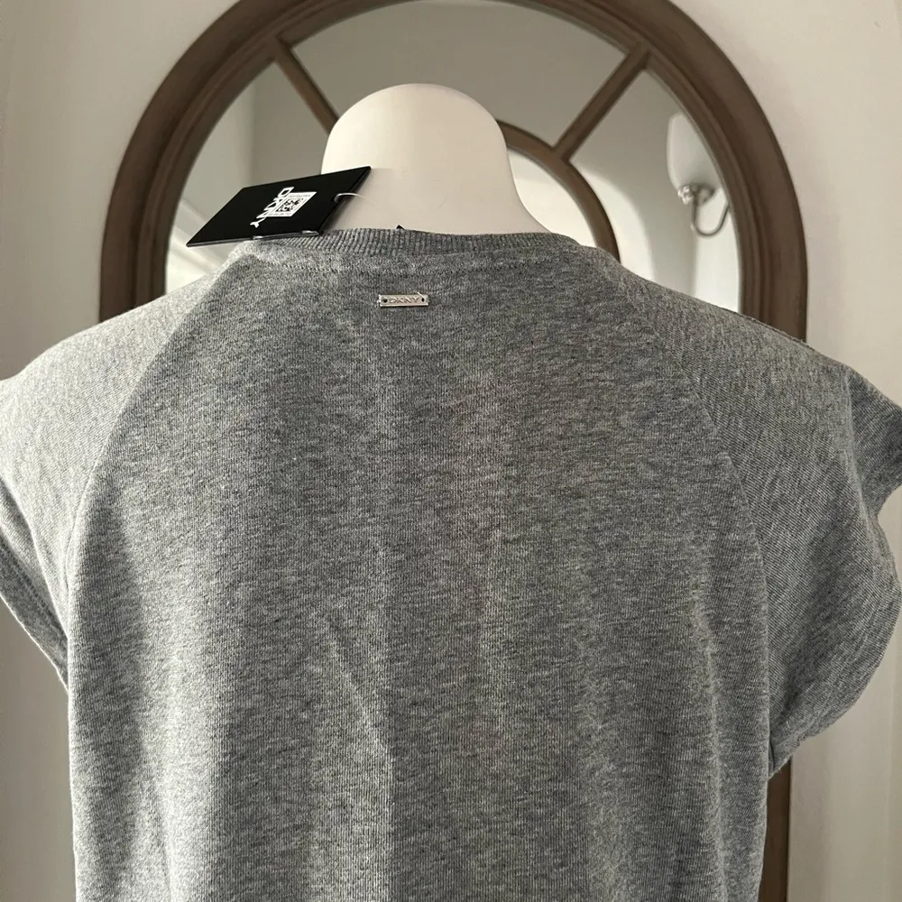 DKNY Lace Drawstring-Waist Crewneck Short Shift Dress in Grey, Size M NWT - Image 4