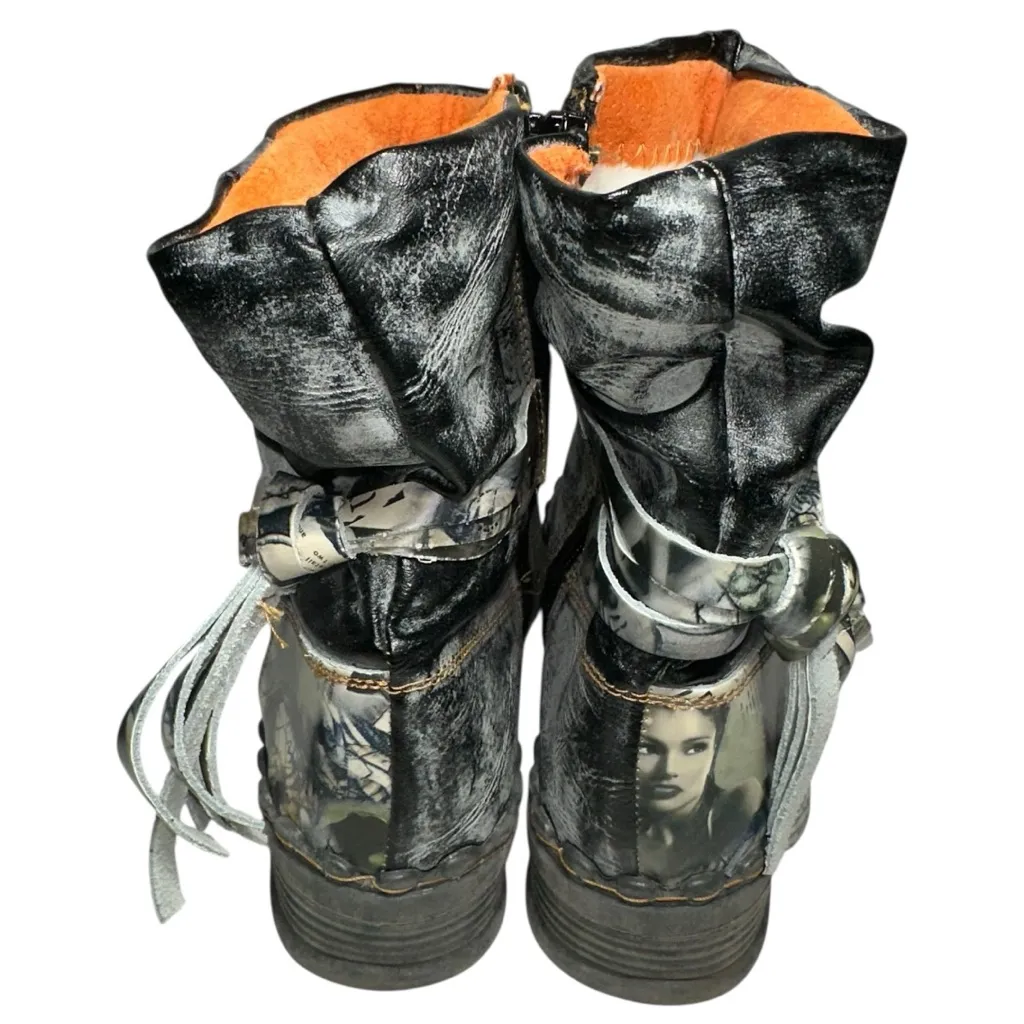 TMA Eyes Women’s Size 8 Charcoal Gray Faux Fur Lined Tie Ankle Artsy Ankle Boots - Image 6