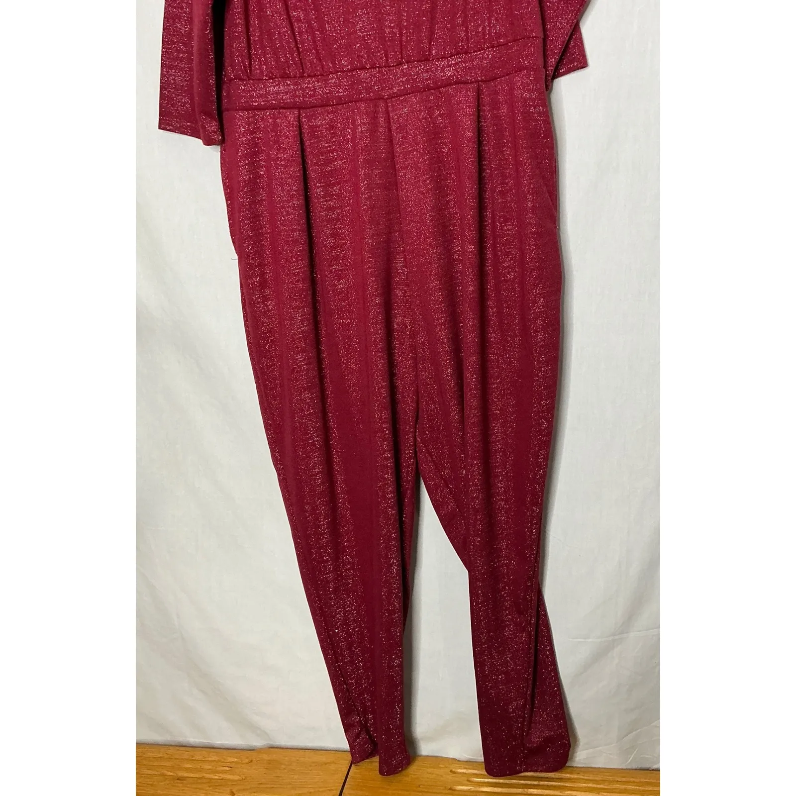 Lane Bryant 22/24 Red Glitter Jumpsuit Metallic Stretch Party Holiday One Piece - Image 11