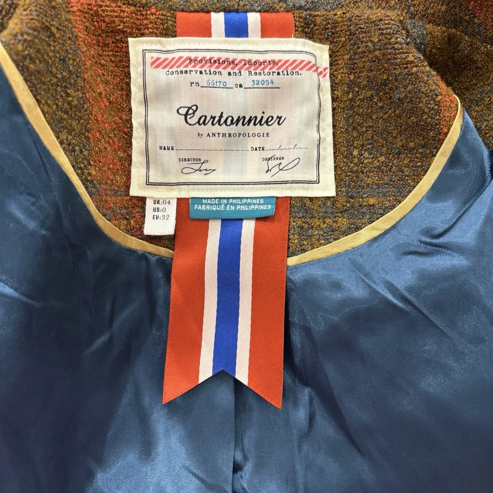 Anthropologie Cartonnier Size 0 XS Plaid Wrap Fringe Tweed Jacket Blazer - Image 2