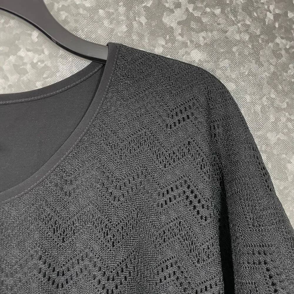 Massini Women's Plus Size Black Lace Front Button Back Top - Size 1X - Boho Goth - Image 2