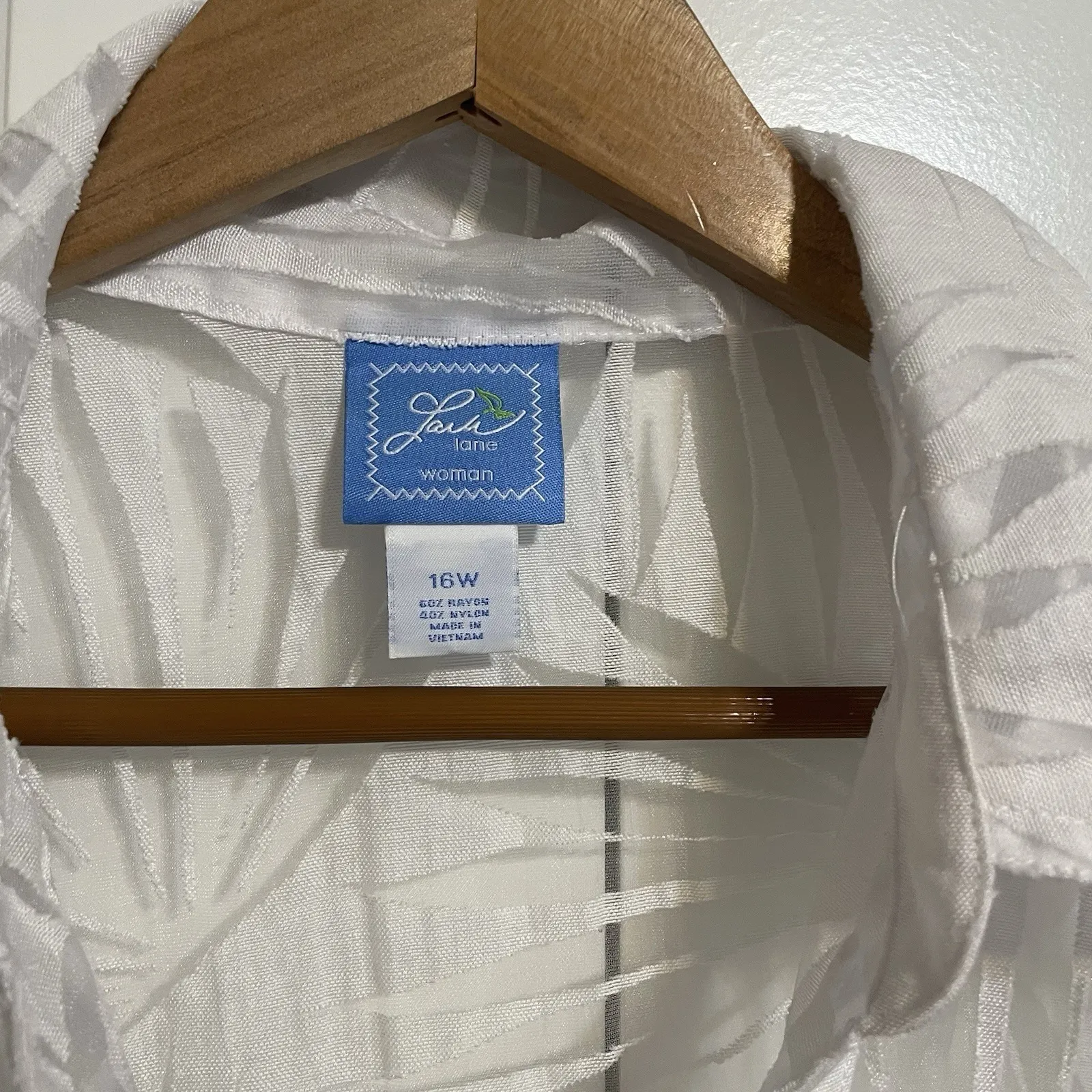 Lola Lane Woman White Sheer‎ Palm Leaf Button Up 3/4 Sleeve Top Plus Size 16W - Image 3