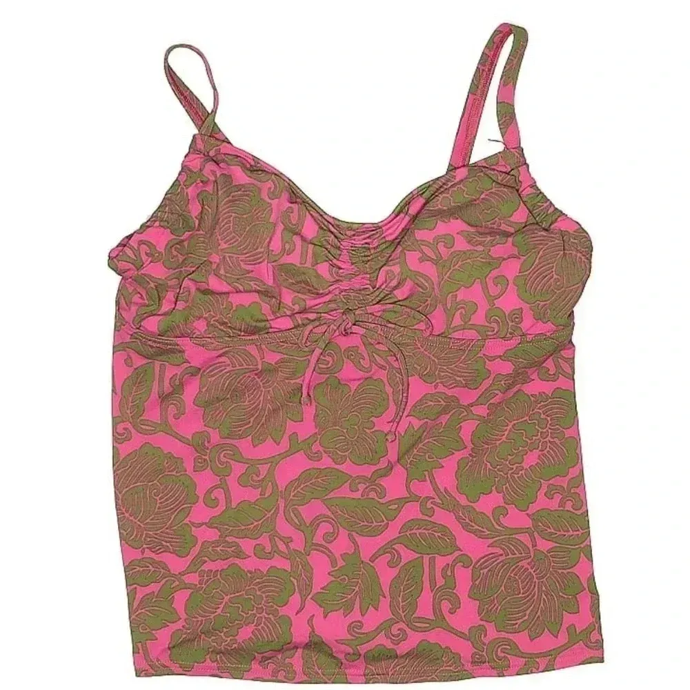 Lands’ End Pink & Green Tropical Floral Print Tankini Swimsuit Top Size 8 - Image 2