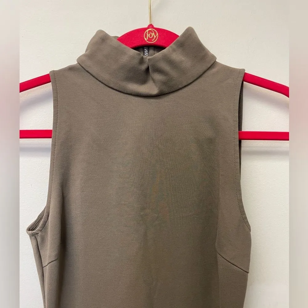 Elliatt Beige Bodycon Sexy Kim K Mock Neck Dress Full Body Back Zipper Sz S - Image 6