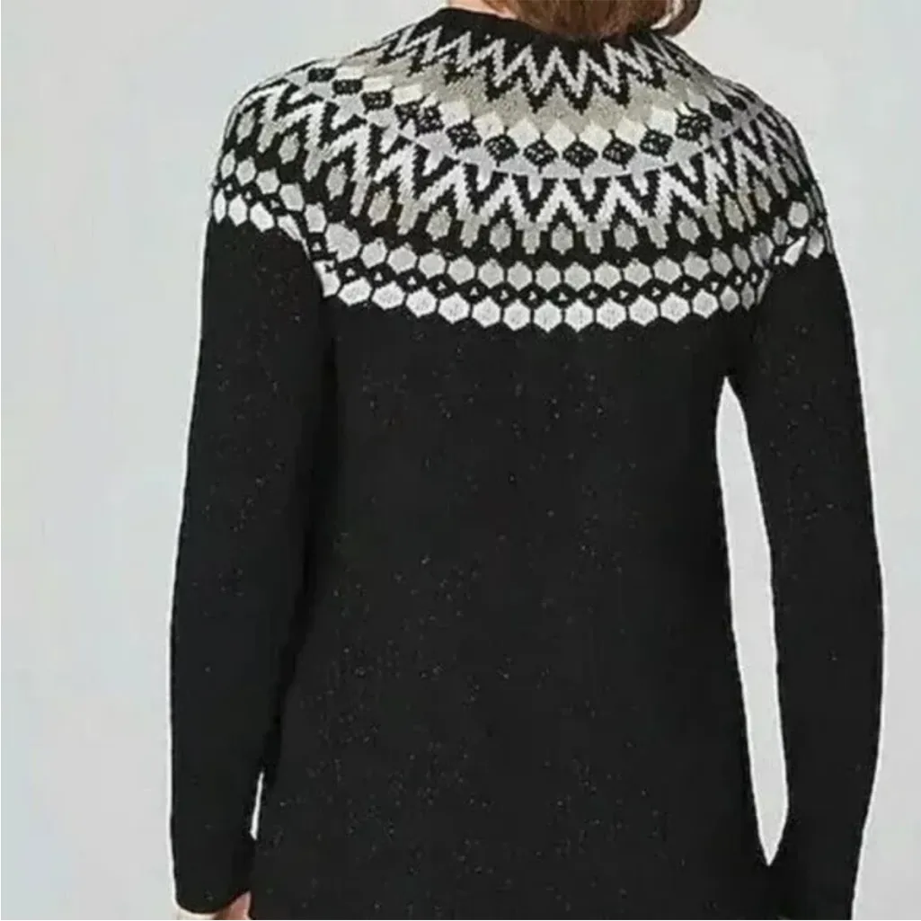 J. Jill Fair Isle Nordic Crewneck Sweater Black Sparkle S - Image 2