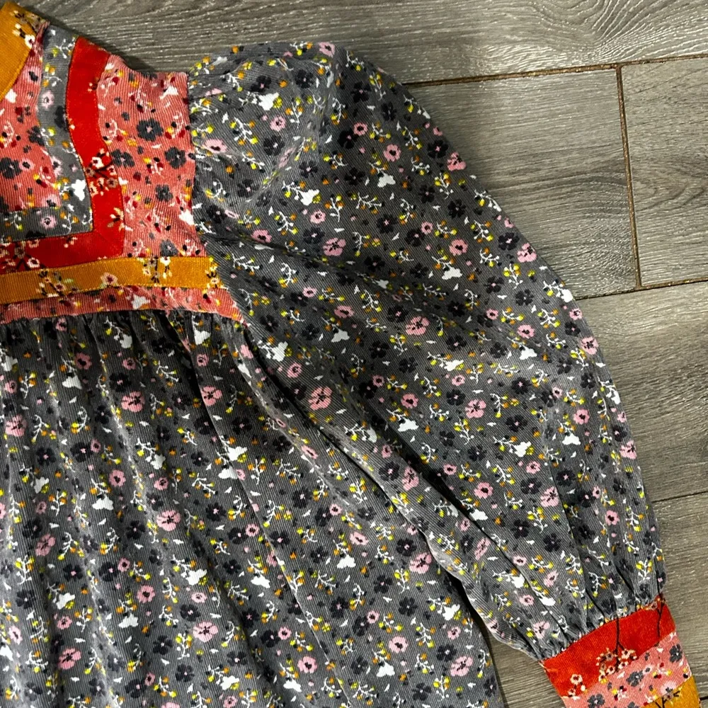 Celiab Blue Corduroy Floral Papyrus Peasant Midi Dress Size XS Boho - Image 10