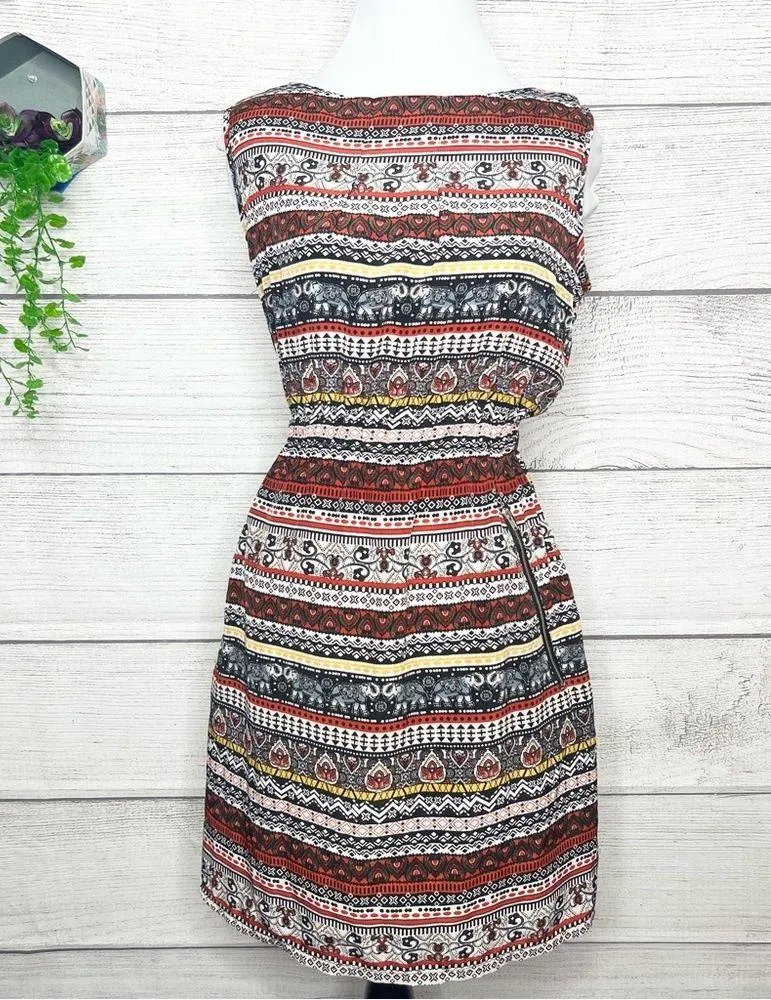 Feathers Red Yellow & Black Bohemian Mini Summer Dress Size Medium - Image 6
