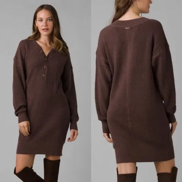 prAna Milani Henley Waffle Sweater Dress Clove Brown Size S NWT Organic Cotton - Image 2