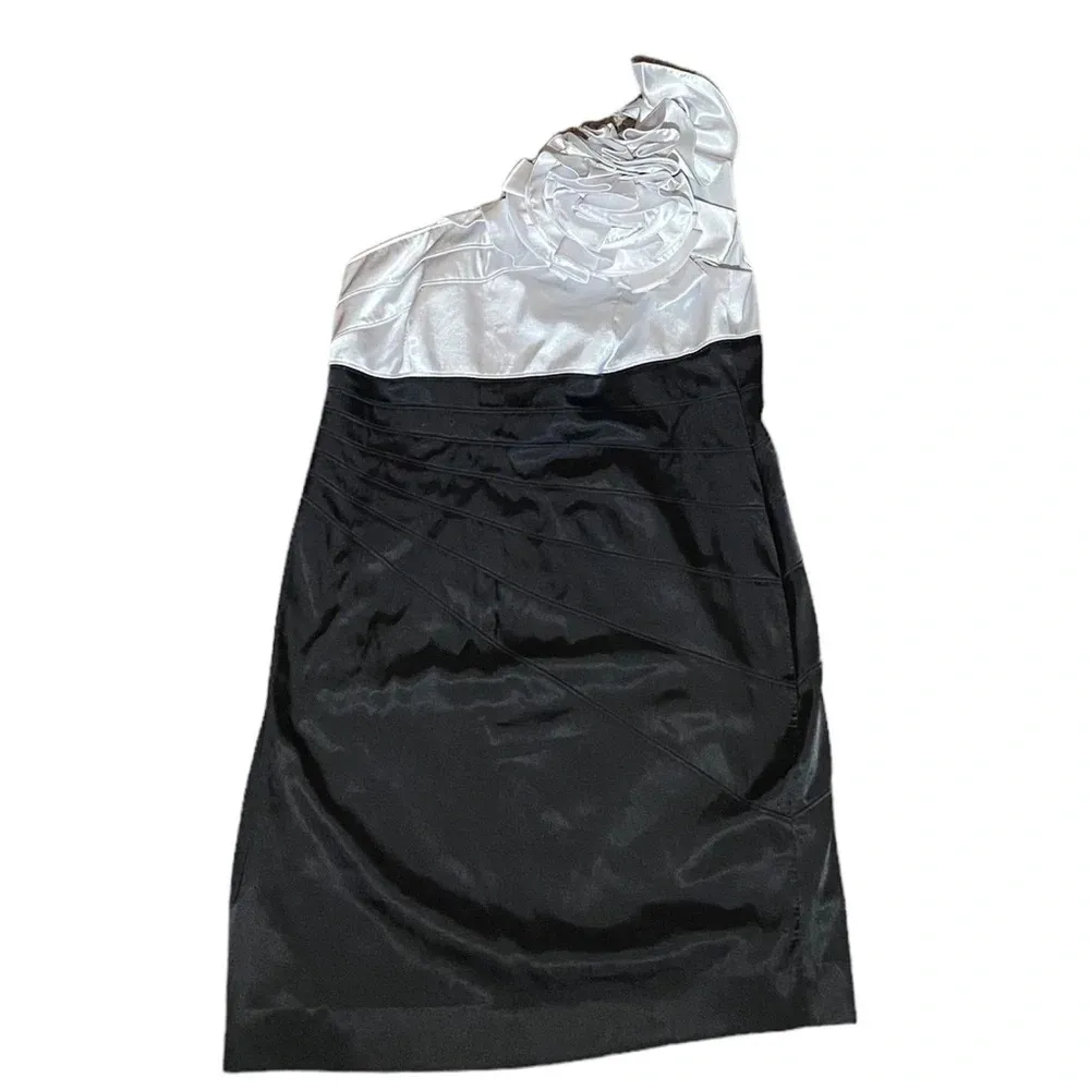 Adrianna Papell Boutique Womens Dress Size 14W‎ Black Floral White One Shoulder - Image 2