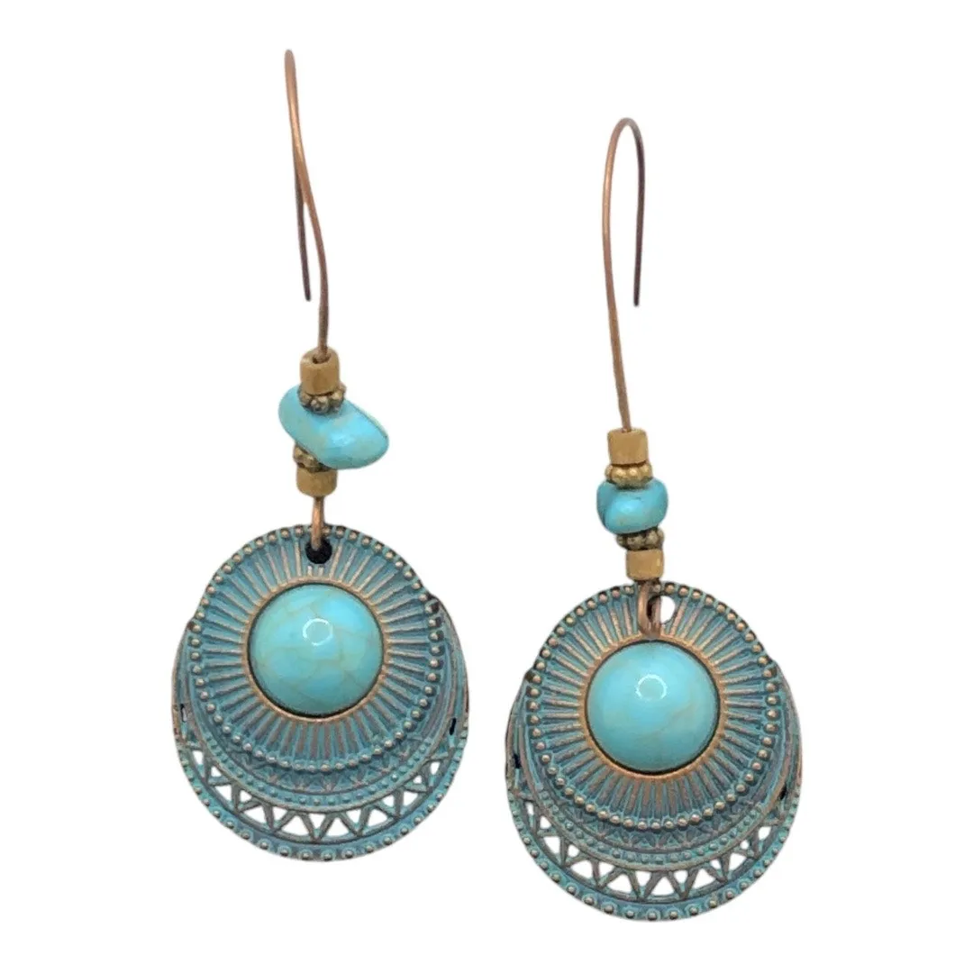 Unique Ethnic Boho Style Beaded Bronze Turquoise Classic Drop Earrings Blue - Image 7
