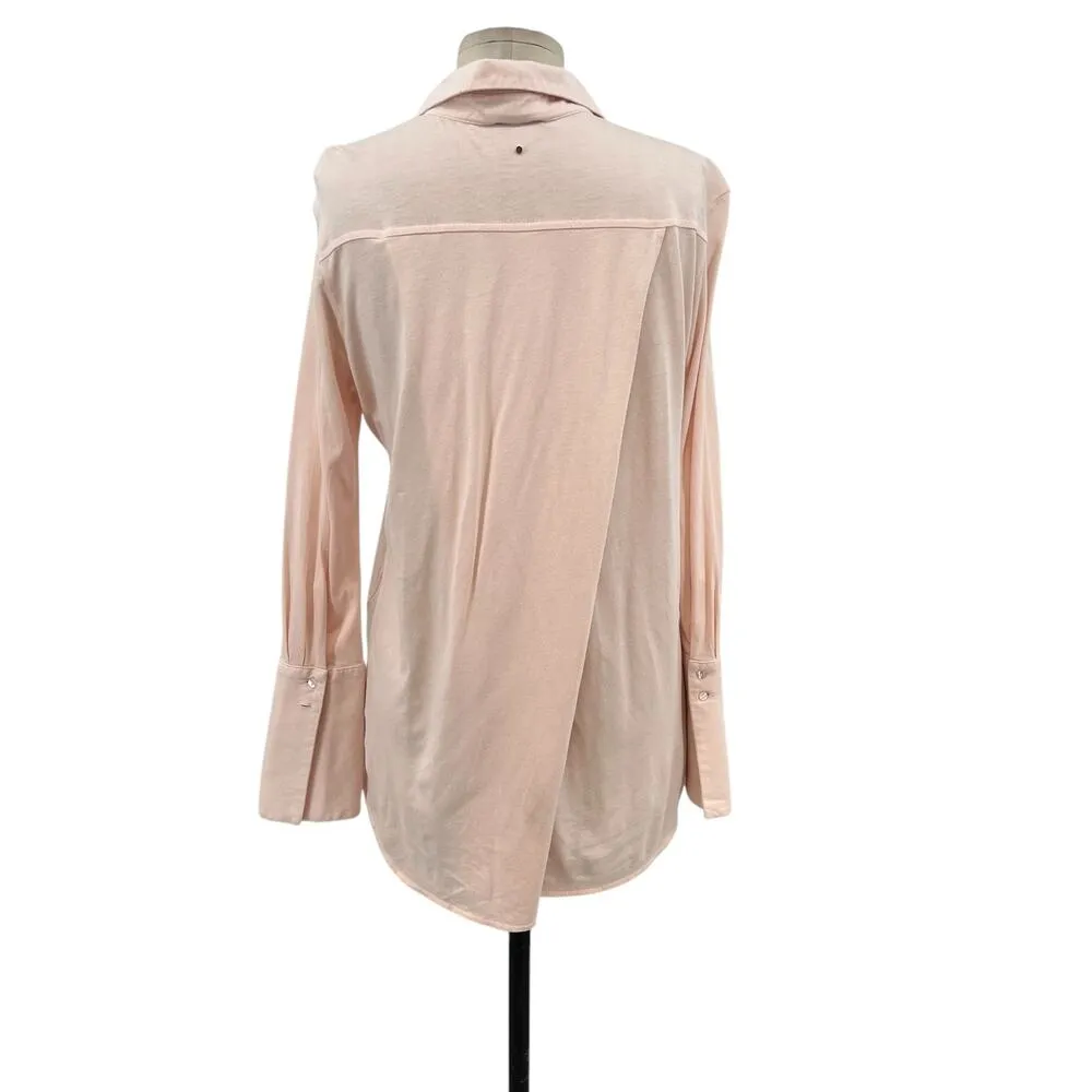 Cuyana Pima Cotton Shirt Button‎ Down Long Sleeve Jersey Modal Pink Size Small - Image 9